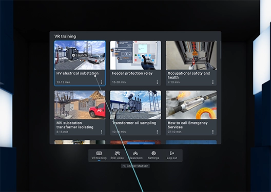 View from VR headset to VR Training Library for enterprises in Metaenga XR Training Platform App