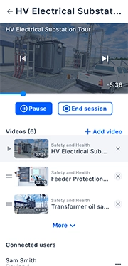 VR classrooms group training sessions with remote video playback and sync streaming from mobile app