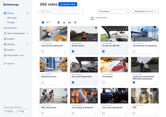 360 immersive library tab with 360 safety video on the web page
