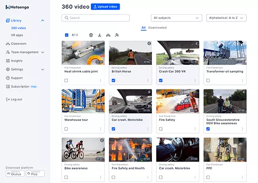 360 immersive library tab with 360 safety video on the web page